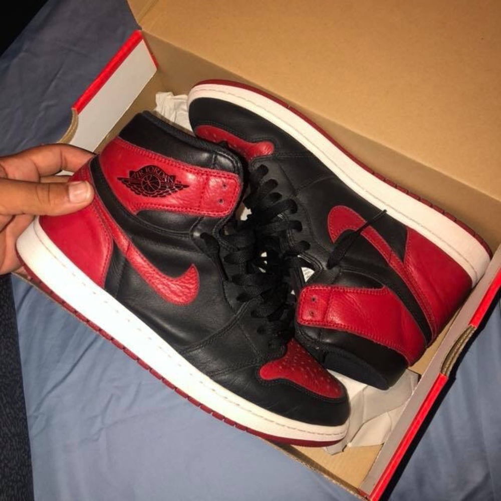 Size 12 Air Jordan Banned 1s.